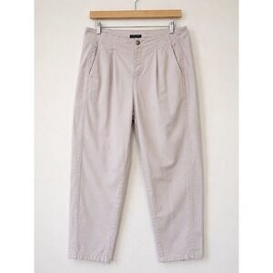 Eileen Fisher 14P Pearl Tap Ankle Pant With Pleats Light Gray 100% Cotton $178